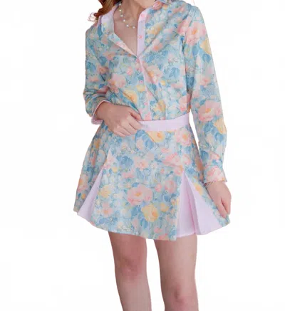 Brianna Cannon Preppy Floral Pleated Skirt In Pink