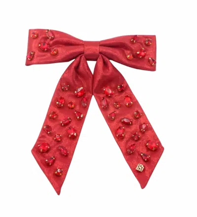 Brianna Cannon Shimmer Bow Barrette With Hand Sewn Crystals In Red
