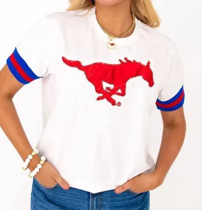 Brianna Cannon Smu College Shirt In White/blue/red In Multi