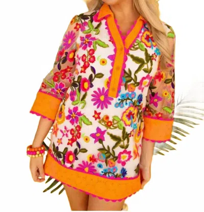 Brianna Cannon St Tropez Embroidered Shift Dress In Multi In Orange