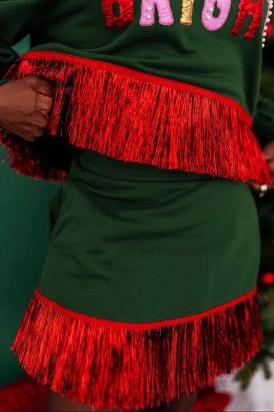 Brianna Cannon Tinsel Fringe Skort In Green In Multi