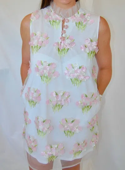 Brianna Cannon Flower Boutique Dress In White Pink Flowers In Multi
