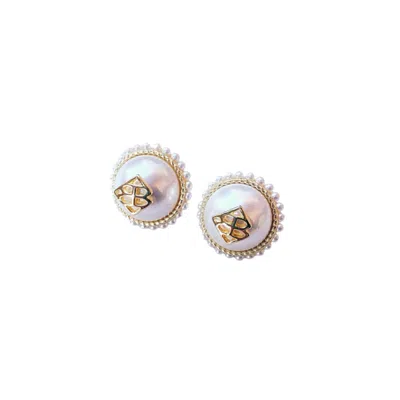 Brianna Cannon Women's Button Stud Earrings In Pearl In Gold