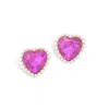 Brianna Cannon Women's Crystal And Pearl Heart Stud Earrings In Hot Pink In Pink