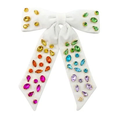 Brianna Cannon Women's Hair Bow With Hand Sewn Crystals In Ivory Rainbow In White