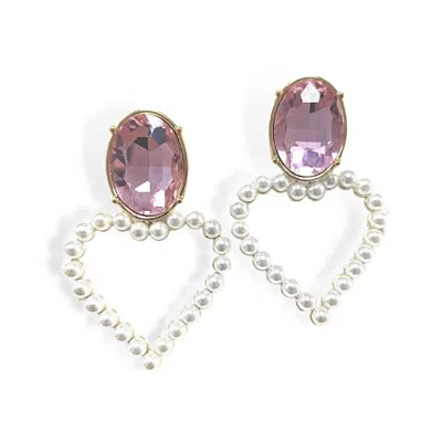 Brianna Cannon Women's Jewel & Pearl Heart Earring In Blush Pink In Multi