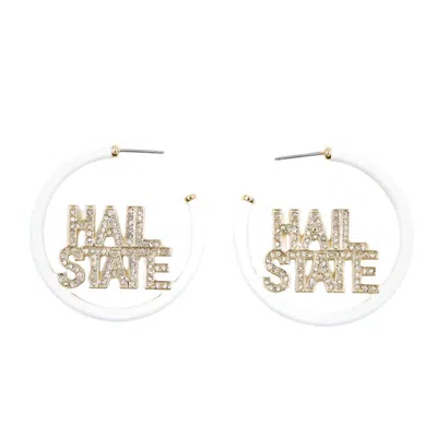 Brianna Cannon Women's Mississippi State Pave Hoop Earrings In White