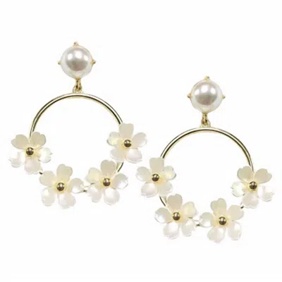 Brianna Cannon Women's Pearl Flower Drop Hoop Earrings In White In Neutral
