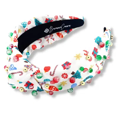 Brianna Cannon Women's Satin With Christmas Print Headband In White