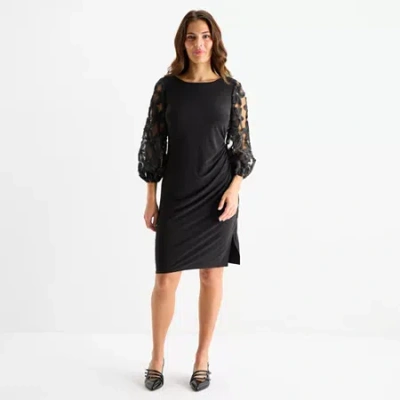 Brianna Milay Womens Applique 3/4 Sleeve Sheath Dress In Black