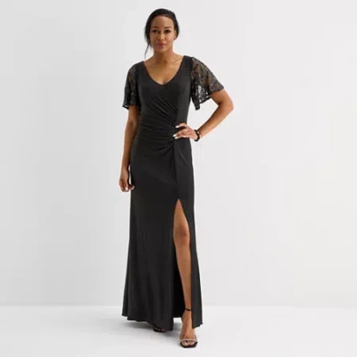 Brianna Milay Womens Lace Short Sleeve Evening Gown In Black