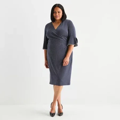 Brianna Milay Womens Plus 3/4 Sleeve Sheath Dress In Blue