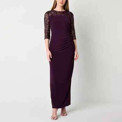 Brianna Milay Womens Sequin 3/4 Sleeve Evening Gown In Purple