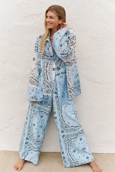Bridemerch Bandana Cotton Beach Shirt In Blue