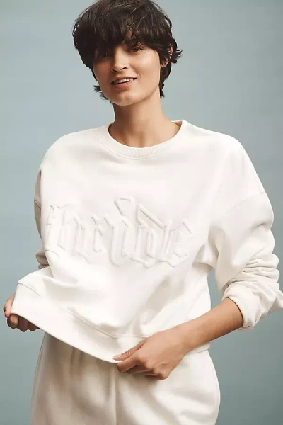 Bridemerch Bride Oversized Cropped Crew-neck Sweatshirt Top In White