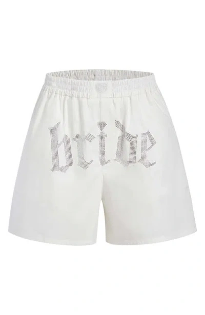 Bridemerch Bride Rhinestone Boxer In White