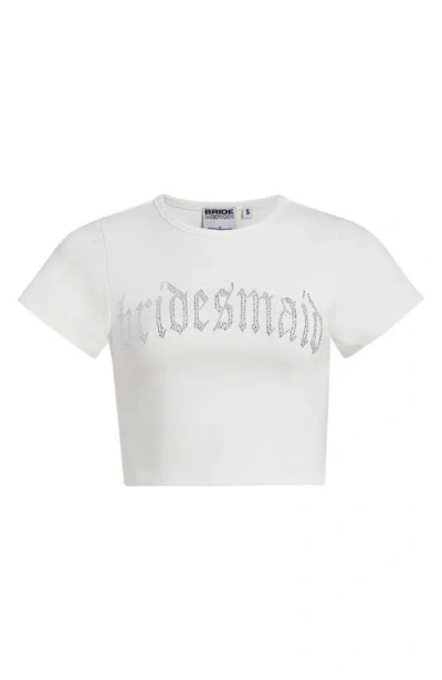 Bridemerch Bridesmaid Rhinestone Baby Tee In White