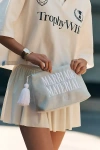 Bridemerch Embroidered Marriage Material Terry Beach Pouch In Blue