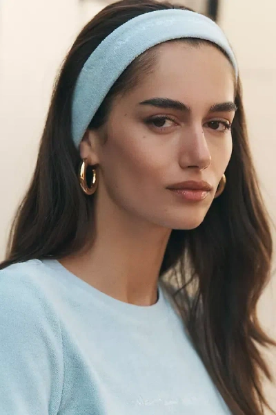 Bridemerch Embroidered Marriage Material Terry Stretch Headband In Blue