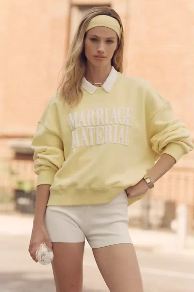 Bridemerch Marriage Material Crop Crew-neck Sweatshirt In Yellow