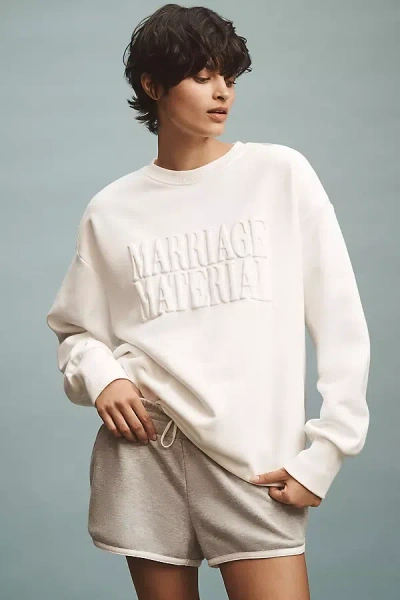 Bridemerch Marriage Material Oversized Crew-neck Sweatshirt In White