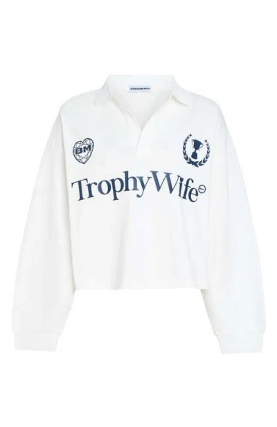 Bridemerch Trophy Wife Boxy Rugby L/s In White