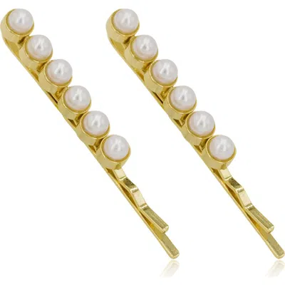 Brides And Hairpins Brides & Hairpins Iva Set Of 2 Imitation Pearl Bobby Pins In Gold