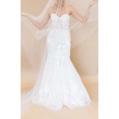 Brides And Hairpins Brides & Hairpins Layana Freshwater Pearl & Crystal Embellished Cathedral Blusher Veil In White