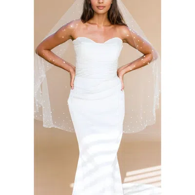 Brides And Hairpins Brides & Hairpins Verity Freshwater Pearl Edge Fingertip Veil In White