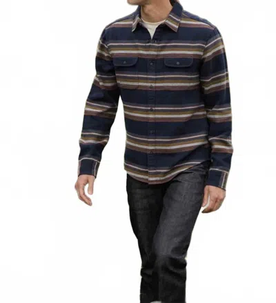 Bridge & Burn Cole Slim Brushed Cotton Shirt In Coastline Stripe In Blue