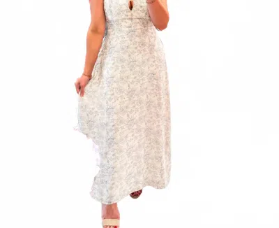 B.right Blue Ribbon Floral Ankle Dress In White/blue