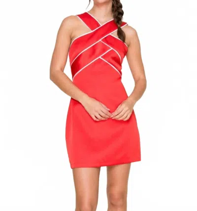 B.right Contrast Halter Neck Dress In Red & White In Multi