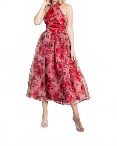B.right Floral Organza Halter Midi Dress In Red In Pink