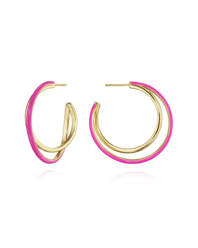 Bright Fuchsia Nyc Silver Hoop Earrings