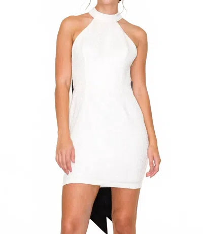 B.right Halter Ditsy Floral Jacquard Mini Dress In Ivory/black In White