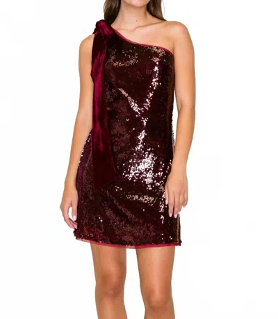 B.right One Shoulder Ribbon Tie Sleeveless Mini Dress In Burgundy