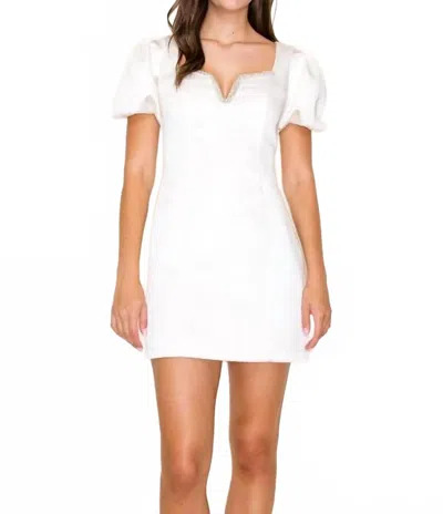 B.right Square Neck Puff Short Sleeve H-line Mini Dress In Ivory In Multi