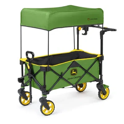 Bright Starts John Deere Pop 'n Ride Wagon With Sun Canopy, Green & Yellow