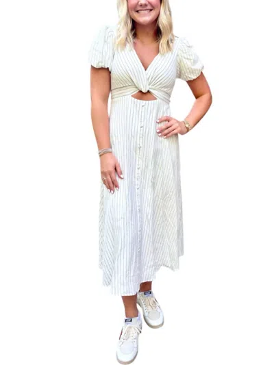 B.right Stripe Cut Out Midi Dress In White/black In Multi