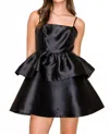 B.right Tiered Ruffle Taffeta Mini Bubbly Dress In Black In Black