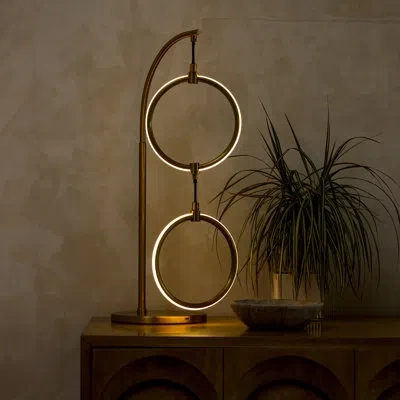 Brightech 24 In. Double Hoop Novelty Led Halo Industrial Arched Table Lamp With Built-in 3-way Dimmer In Brass Gold