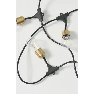 Brightech 48 Ft, 15 Light Solar Powered Heavy Duty Led Outdoor String Lights, Gold Accent Brass Sock In Black