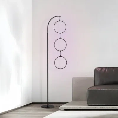 Brightech 74 In. Novelty Industrial 3-hanging Ring Light Led Standing Floor Lamp With Built-in Color Options In Matte