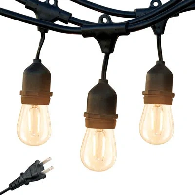 Brightech Ambience Pro 24 Ft. Plug-in Outdoor Patio Led String Lights With 7 Neutral White S14 Edison Bulbs, W In Black