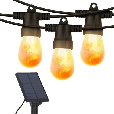Brightech Ambience Pro 27 Ft. Solar Outdoor Patio Led String Lights With 12 Warm White Flame-effect S14 Bulbs, In Black