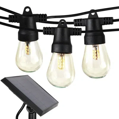 Brightech Ambience Pro 48 Ft. Outdoor Solar-powered Led String Lights With 15 Soft White S14 Bulbs, Weatherpro In Black