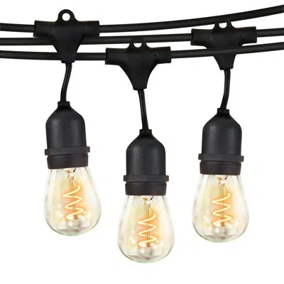 Brightech Ambience Pro 48 Ft. Plug-in Outdoor Patio Led String Lights With 15 Spiral Filament S14 Bulbs, Dimma In Black