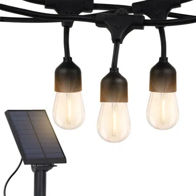 Brightech Ambience Pro 48 Ft. Solar Outdoor Patio Led String Lights With 15 Warm White S14 Edison Bulbs, Weath In Black