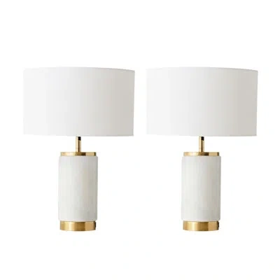Brightech Arden 17 In. Modern Led Table Lamp With Fabric Drum Shade And Usb Port - Bundle Set Of 2 In Purple