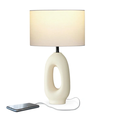 Brightech Artemis Cream Ceramic Led Table Lamp In Neutral